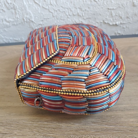 RAMLA Glass Beaded Bag Handmade Multicolor Clutch Crossbody Brass Unique Party